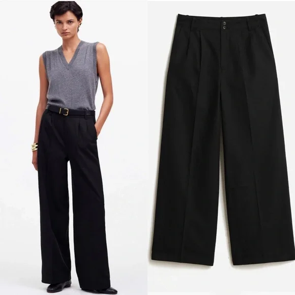 Madewell The Harlow Wide-Leg Pant Black Size 12 - Picture 1 of 11